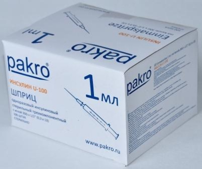 1 мл трехкомпонентный шприц Pakro инсулиновый U100 , с иглой 0,3х13, 100 шт купить оптом в Екатеринбурге